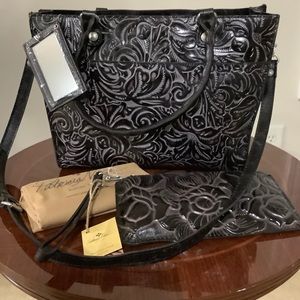 Patricia Nash - NEW Black Leather Tooled Tote Set
